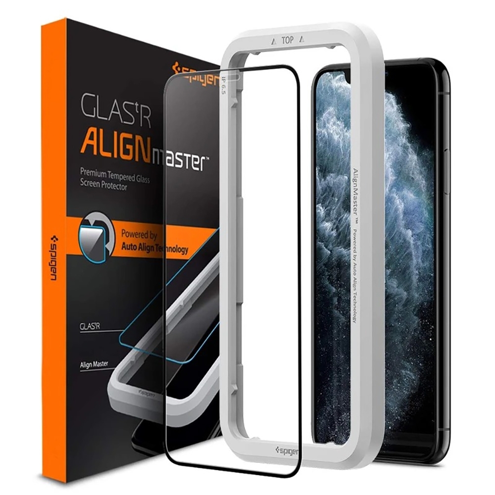 Защитное стекло SPIGEN для iPhone 11 Pro / XS / X - AlignMaster Full  Coverage - Черный - 1 шт - AGL00114. Заходите!